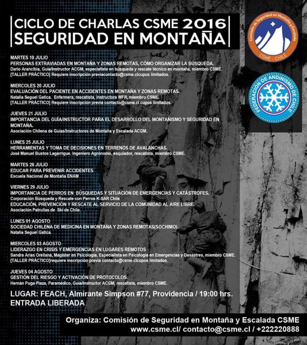 CICLO DE CHARLAS / TALLERES PREVENCIÓN y SEGURIDAD EN MONTAÑA (CSME)